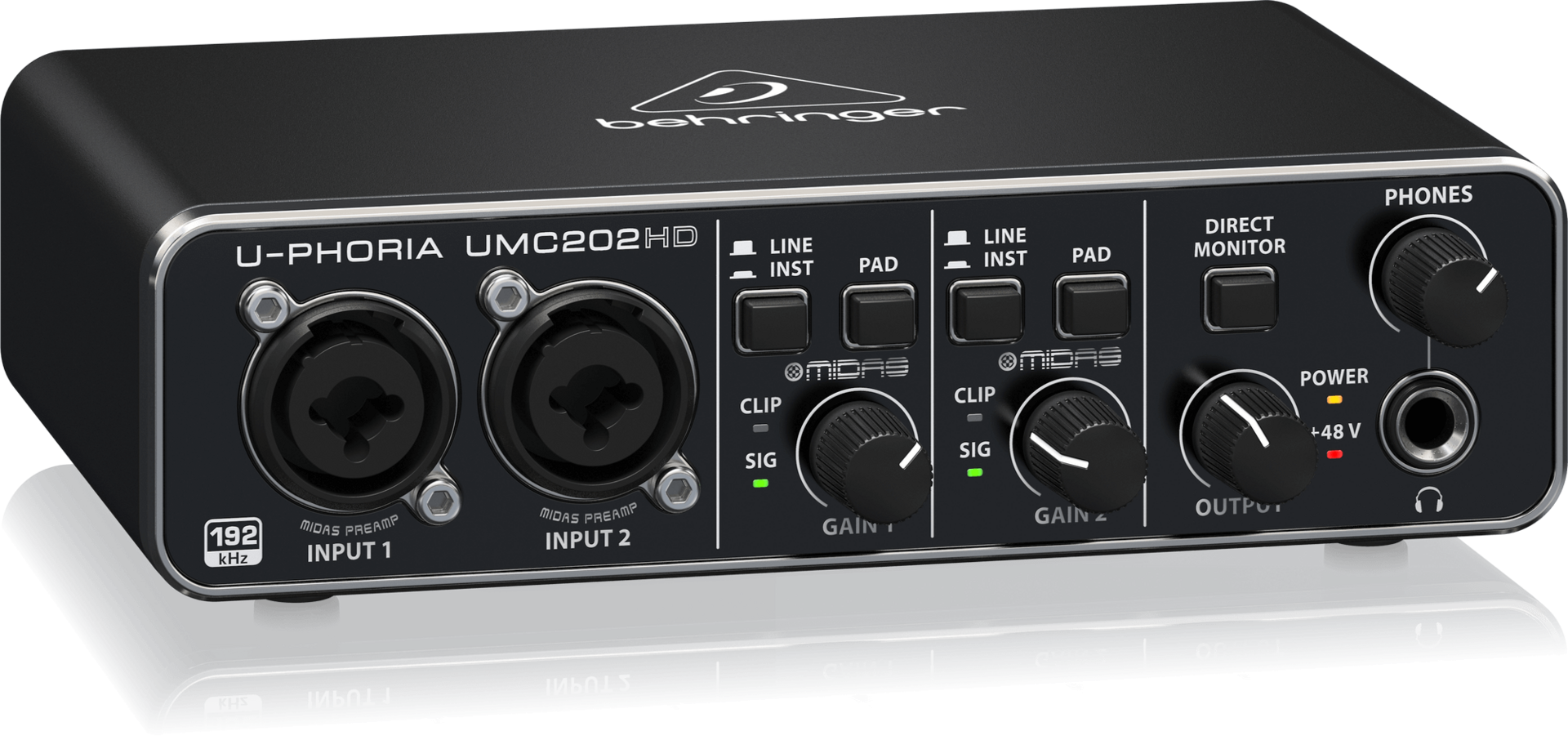 Behringer UMC202HD Audiophile 2x2, 24-Bit/192 kHz USB Audio Interface with Midas Mic Preamplifiers